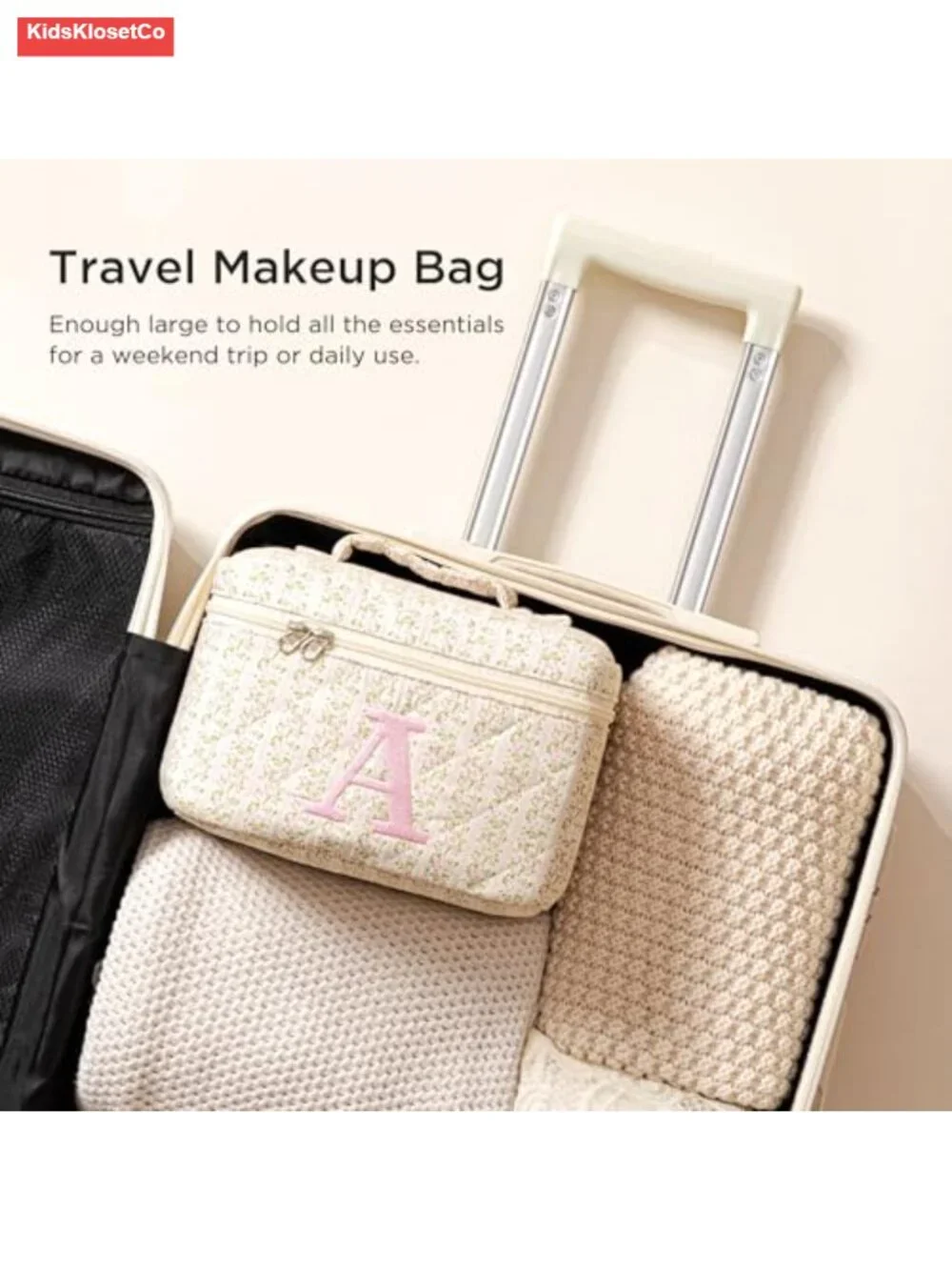 Quilted Cotton Personalized Initial Makeup Bag
